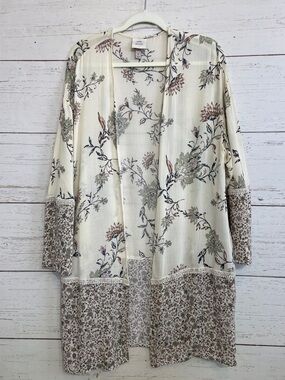 Knox Rose Open-Front Floral Kimono/Duster Jacket, size M